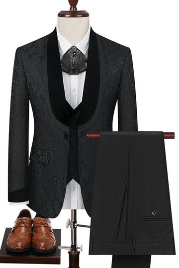Black Shawl Lapel One Button 3-Piece Men Suits